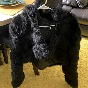 Black Crop Fur Coat